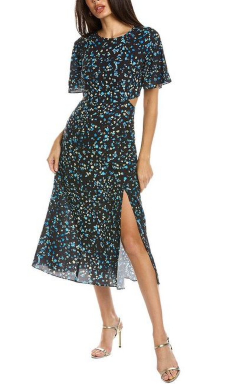 French Connection Floral Midi Maxi Dress 0 Black Blue Shea Ferna Verona Cut Out